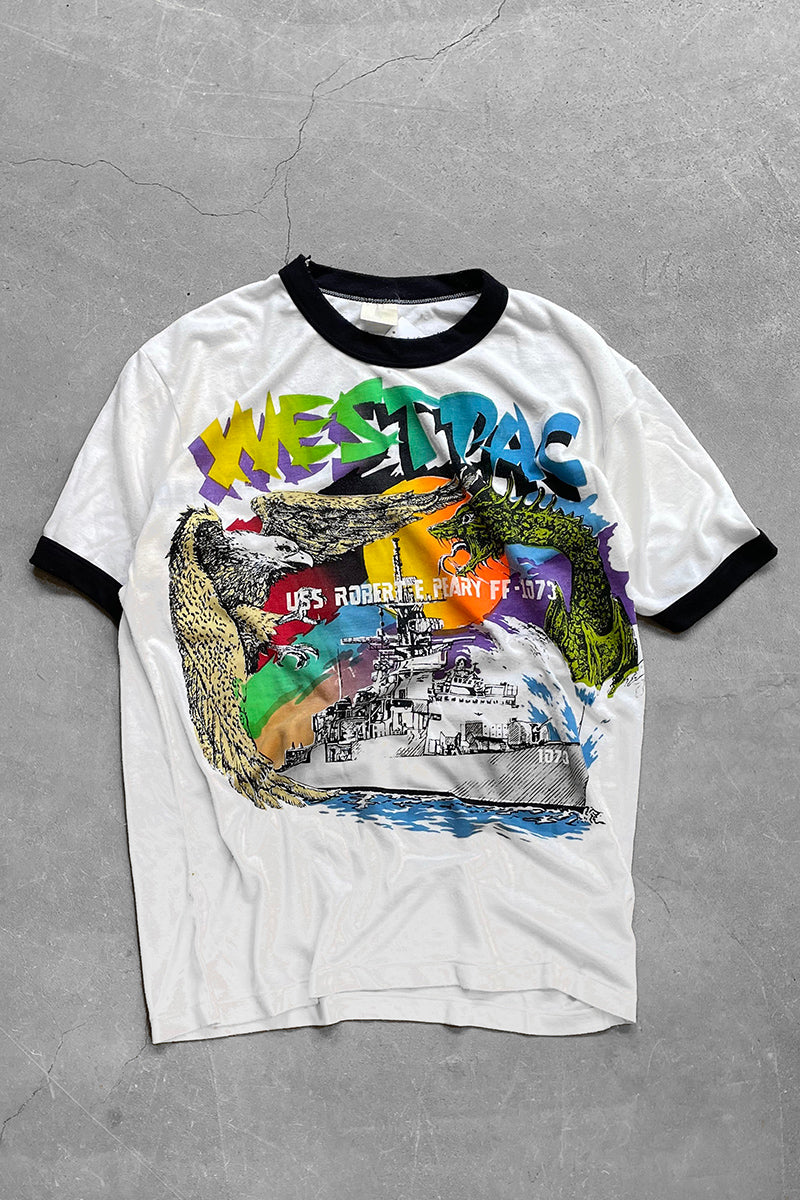 80's USS ROBERT RINGER T-SHIRT / WHITE [SIZE: L USED]