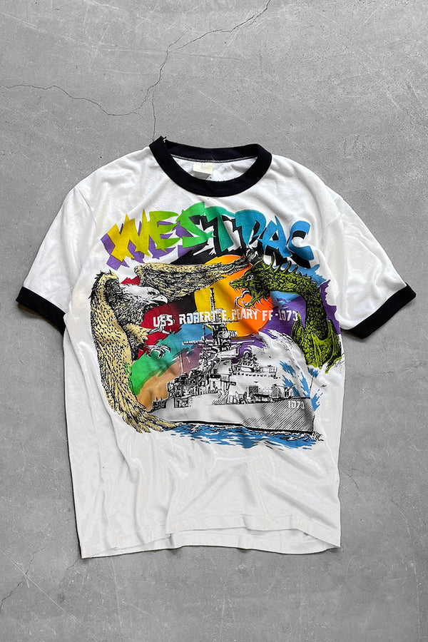 80's USS ROBERT RINGER T-SHIRT / WHITE [SIZE: L USED]