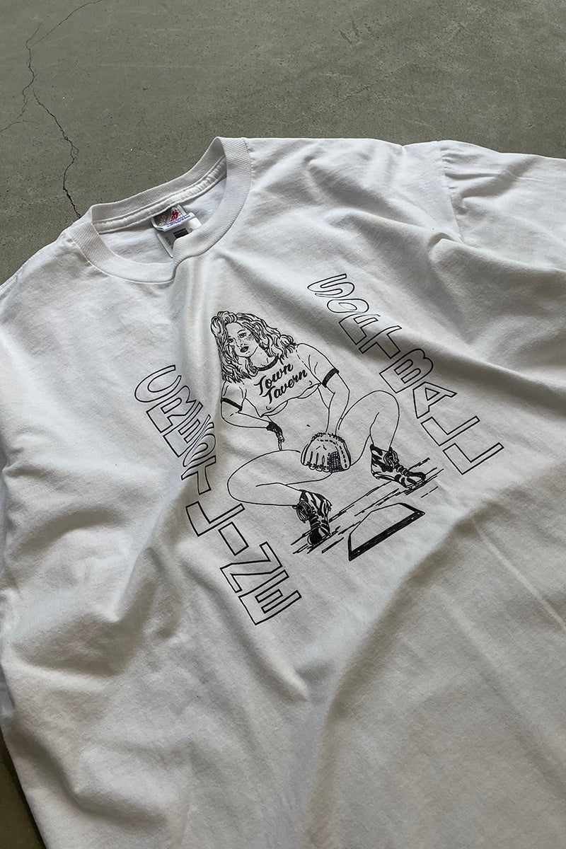 MADE IN USA 90'S SOFTBALL EROTIC T-SHIRT / WHITE [SIZE: XL USED]