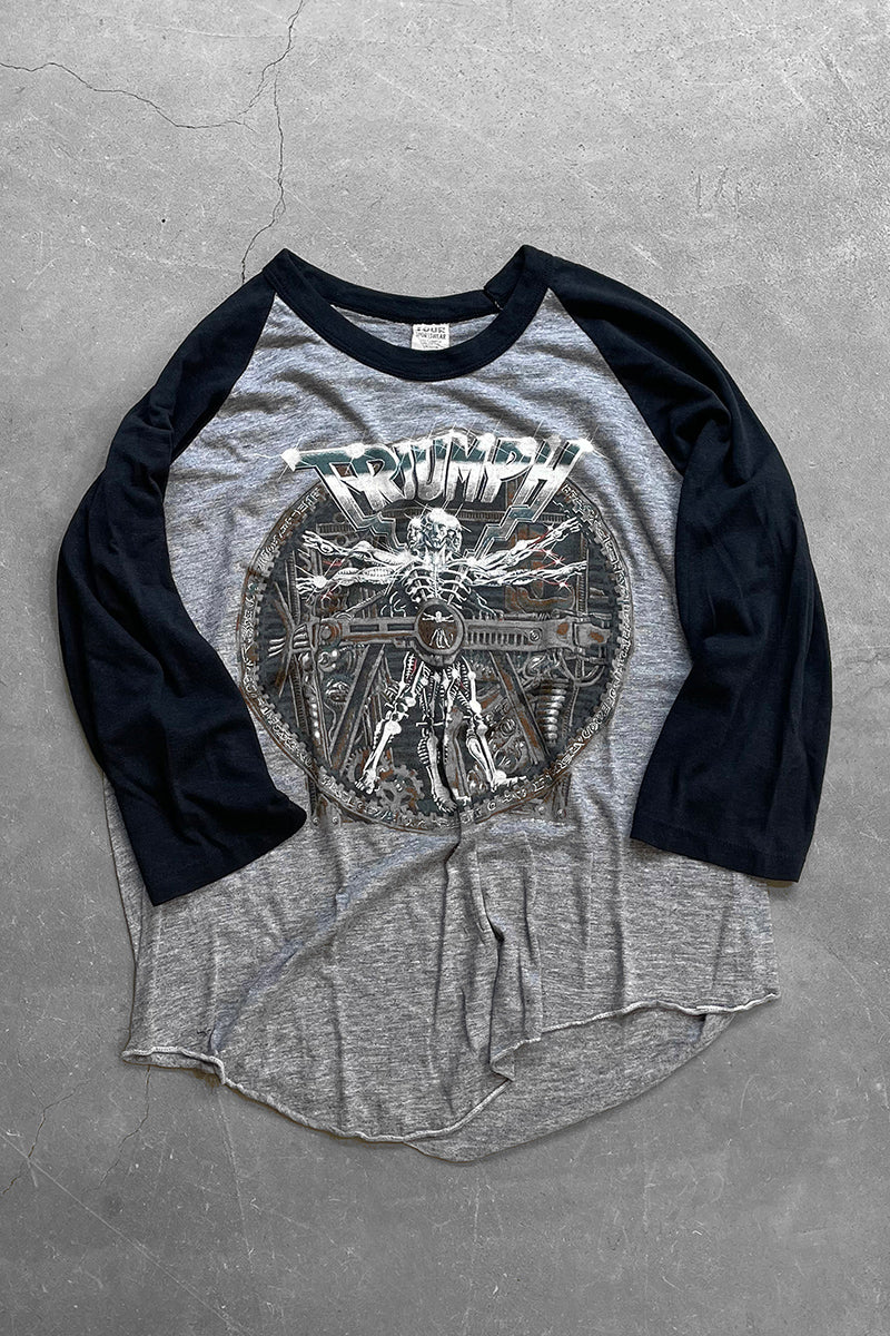 MADE IN USA 85'S THUNDER SEVEN TRIUMPH WORLD TOUR RAGLAN BAND T-SHIRT / GRAY [SIZE: XL USED]