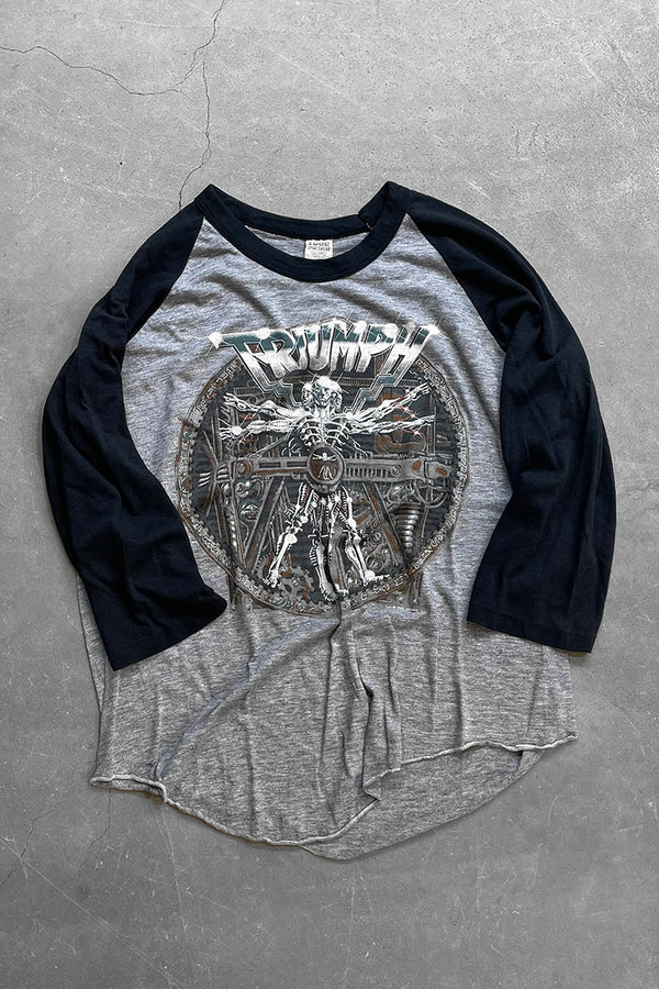 MADE IN USA 85'S THUNDER SEVEN TRIUMPH WORLD TOUR RAGLAN BAND T-SHIRT / GRAY [SIZE: XL USED]