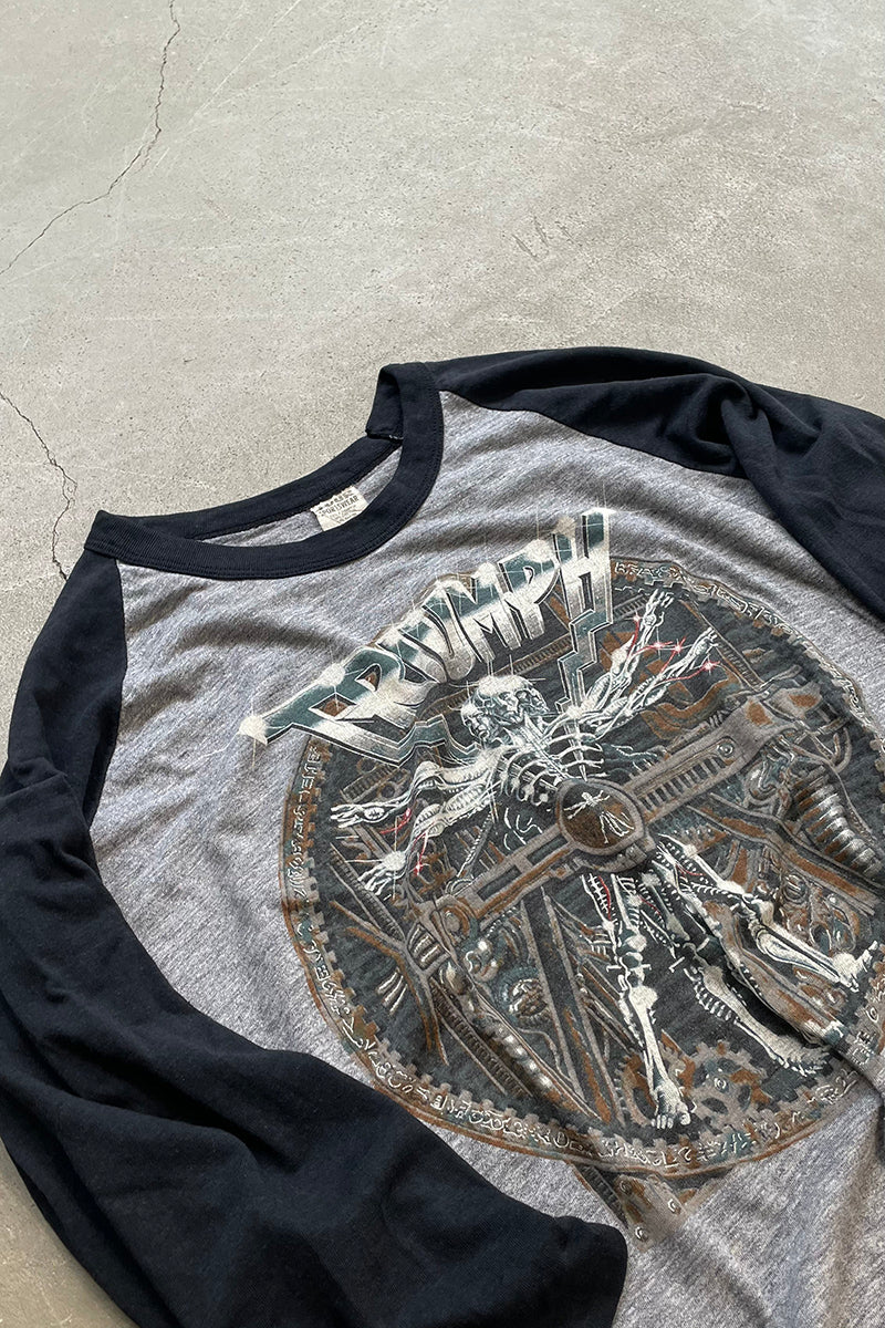 MADE IN USA 85'S THUNDER SEVEN TRIUMPH WORLD TOUR RAGLAN BAND T-SHIRT / GRAY [SIZE: XL USED]