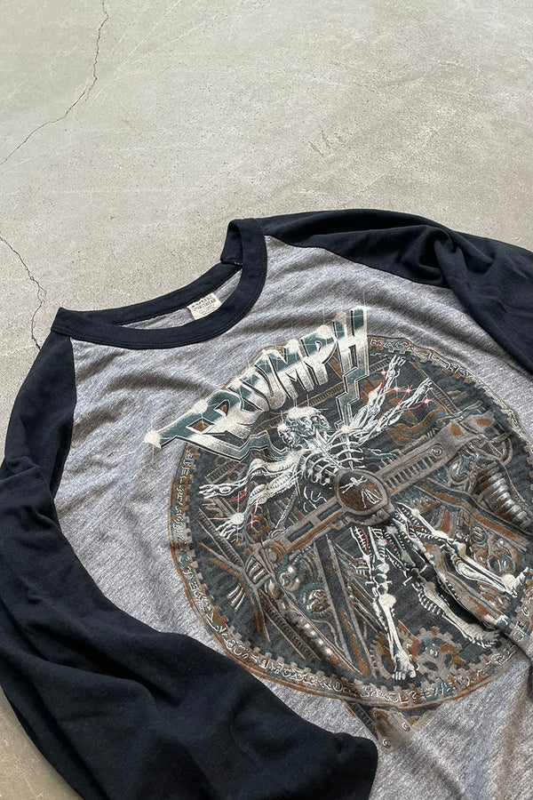 MADE IN USA 85'S THUNDER SEVEN TRIUMPH WORLD TOUR RAGLAN BAND T-SHIRT / GRAY [SIZE: XL USED]