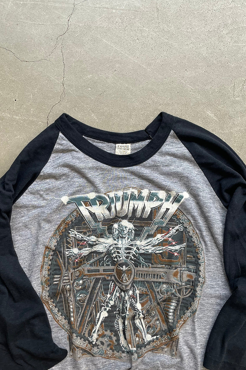 MADE IN USA 85'S THUNDER SEVEN TRIUMPH WORLD TOUR RAGLAN BAND T-SHIRT / GRAY [SIZE: XL USED]