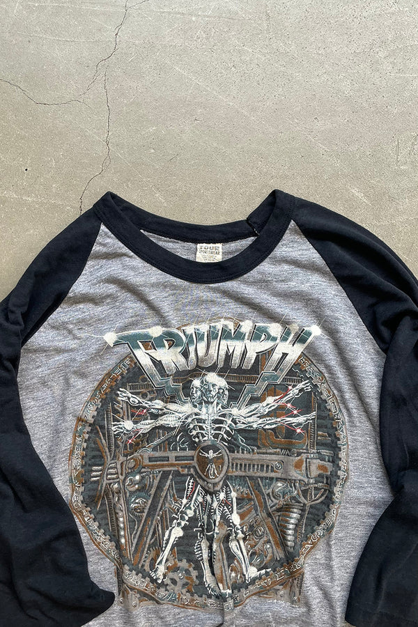 MADE IN USA 85'S THUNDER SEVEN TRIUMPH WORLD TOUR RAGLAN BAND T-SHIRT / GRAY [SIZE: XL USED]