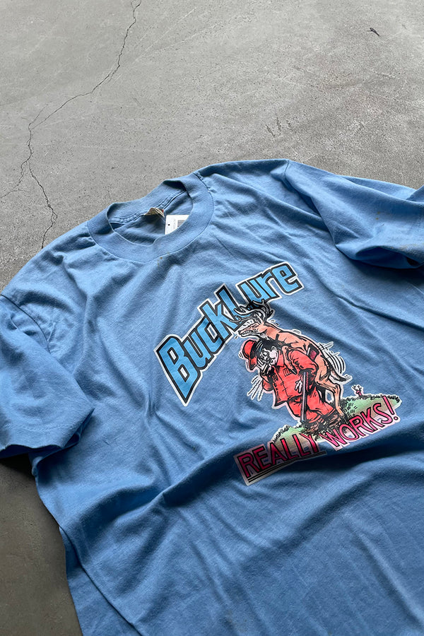 MADE IN USA 80'S BUCKLURE EROTIC T-SHIRT / BLUE [SIZE: XL USED]