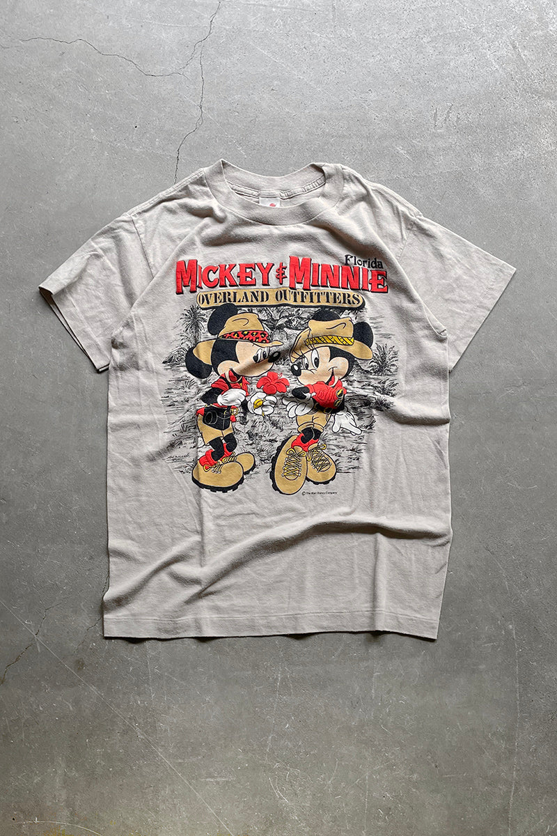 MADE IN USA 80'S MICKEY & MINNIE T-SHIRT / BEIGE [SIZE: L USED]