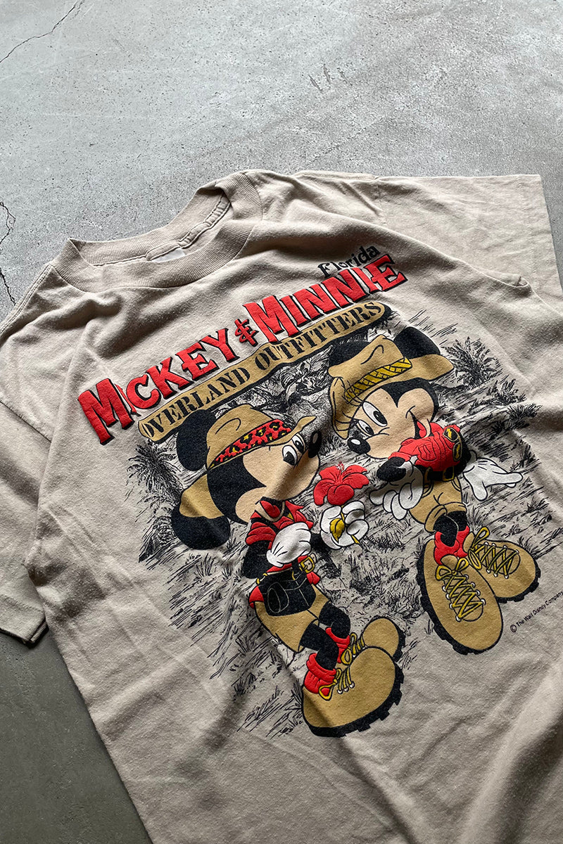 MADE IN USA 80'S MICKEY & MINNIE T-SHIRT / BEIGE [SIZE: L USED]