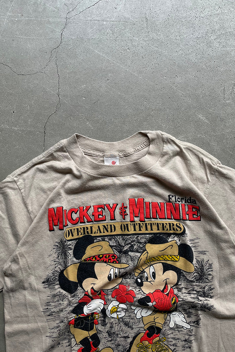 MADE IN USA 80'S MICKEY & MINNIE T-SHIRT / BEIGE [SIZE: L USED]