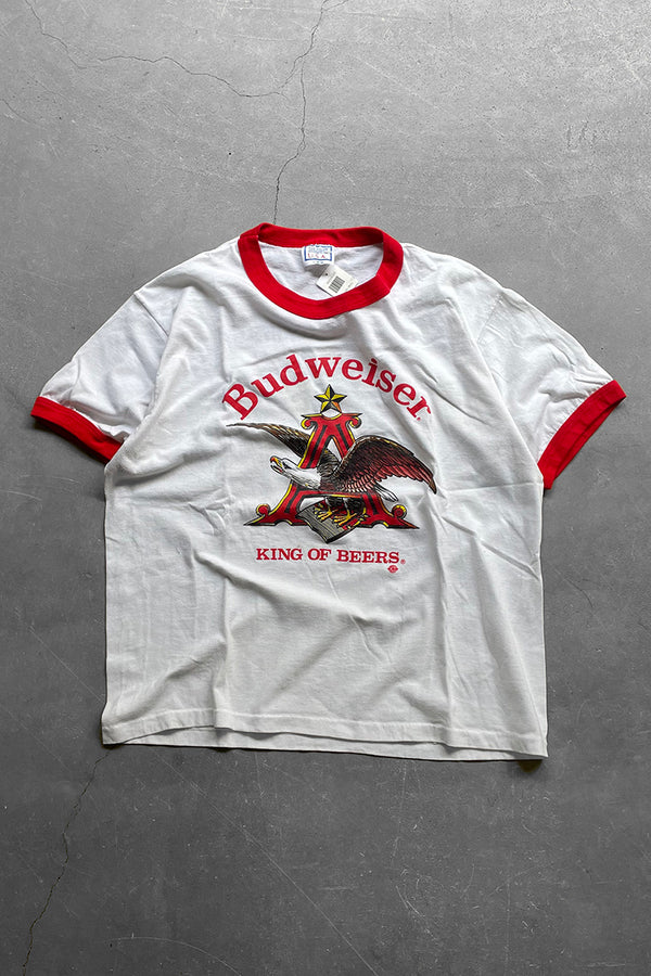 MADE IN USA 87'S BUDWEISER BICYCLE RACE RINGER T-SHIRT / WHITE [SIZE: XL USED]