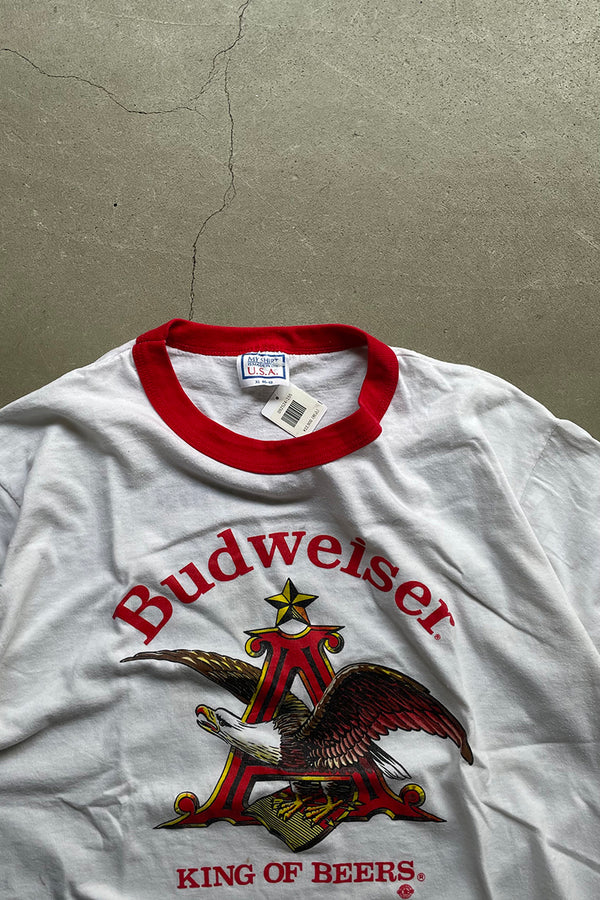 MADE IN USA 87'S BUDWEISER BICYCLE RACE RINGER T-SHIRT / WHITE [SIZE: XL USED]