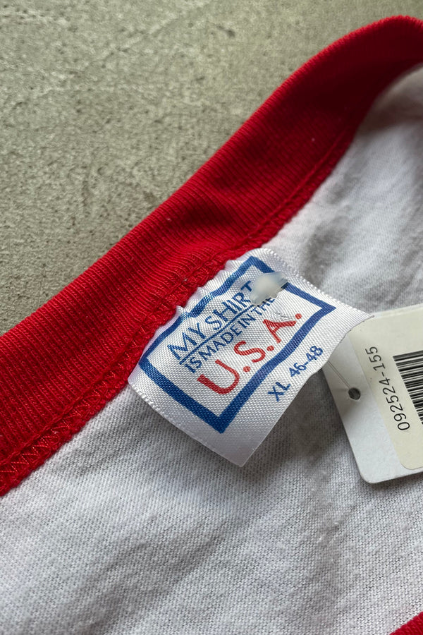 MADE IN USA 87'S BUDWEISER BICYCLE RACE RINGER T-SHIRT / WHITE [SIZE: XL USED]