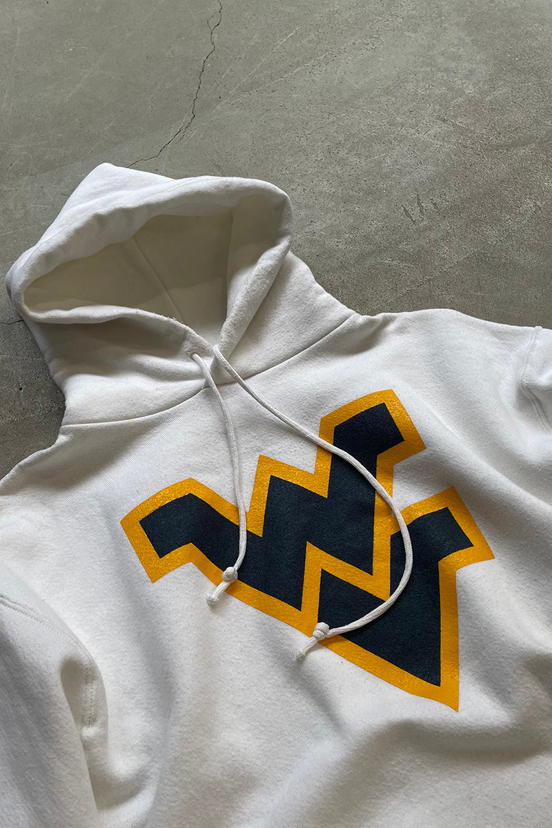 MADE IN USA 90'S WEST VIRGINIA COLLEGE LOGO SWEAT HOODIE / WHITE [SIZE: XL USED]