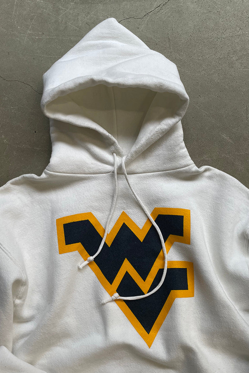 MADE IN USA 90'S WEST VIRGINIA COLLEGE LOGO SWEAT HOODIE / WHITE [SIZE: XL USED]