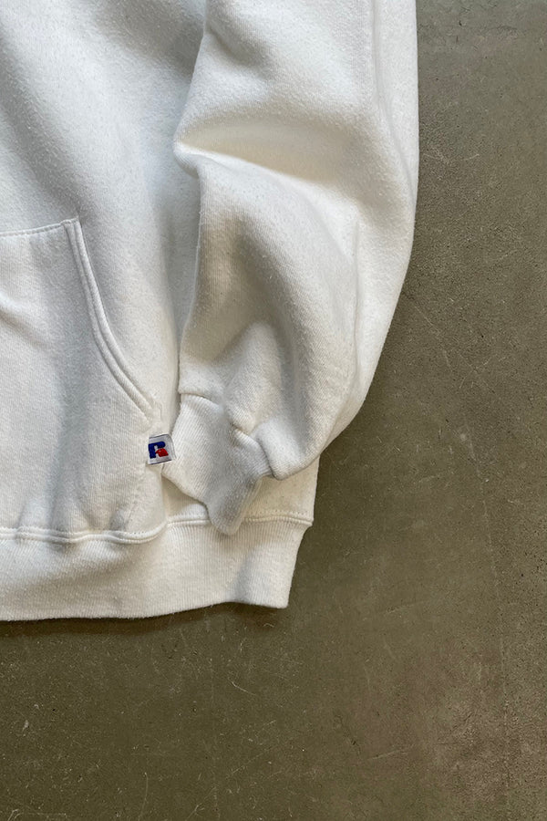 MADE IN USA 90'S WEST VIRGINIA COLLEGE LOGO SWEAT HOODIE / WHITE [SIZE: XL USED]