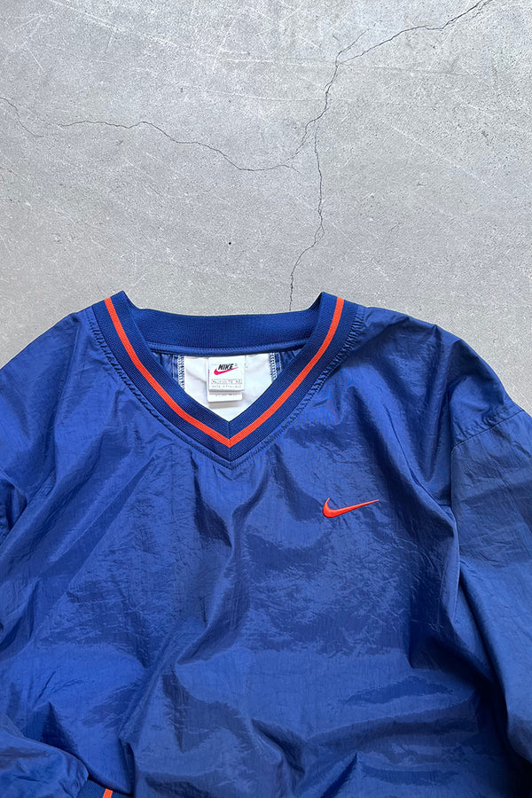90'S V-NECK PULLOVER NYLON JACKET / NAVY [SIZE:XL USED]