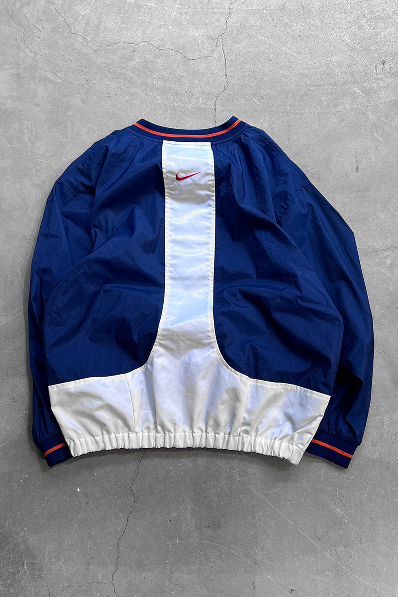 90'S V-NECK PULLOVER NYLON JACKET / NAVY [SIZE:XL USED]