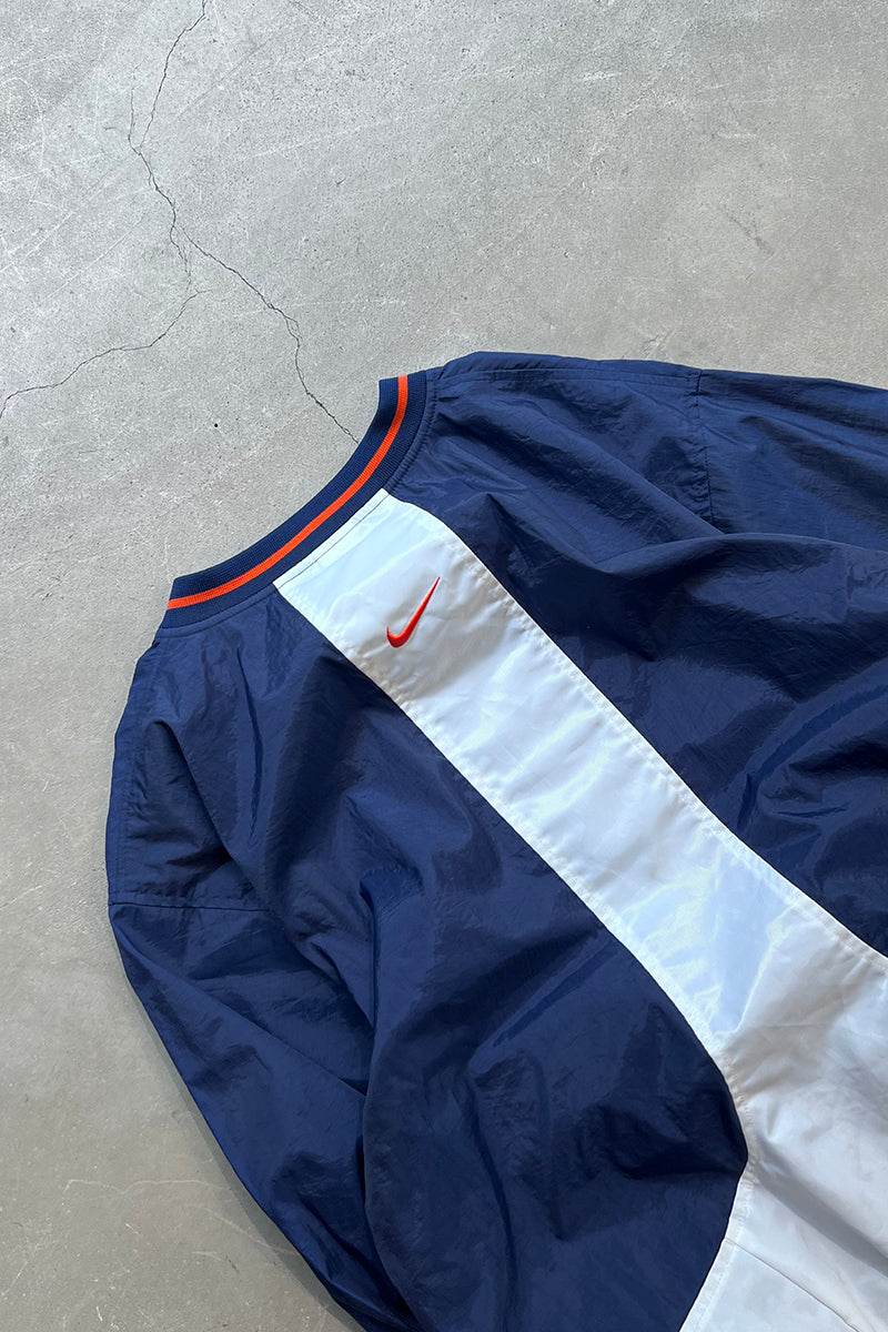 90'S V-NECK PULLOVER NYLON JACKET / NAVY [SIZE:XL USED]
