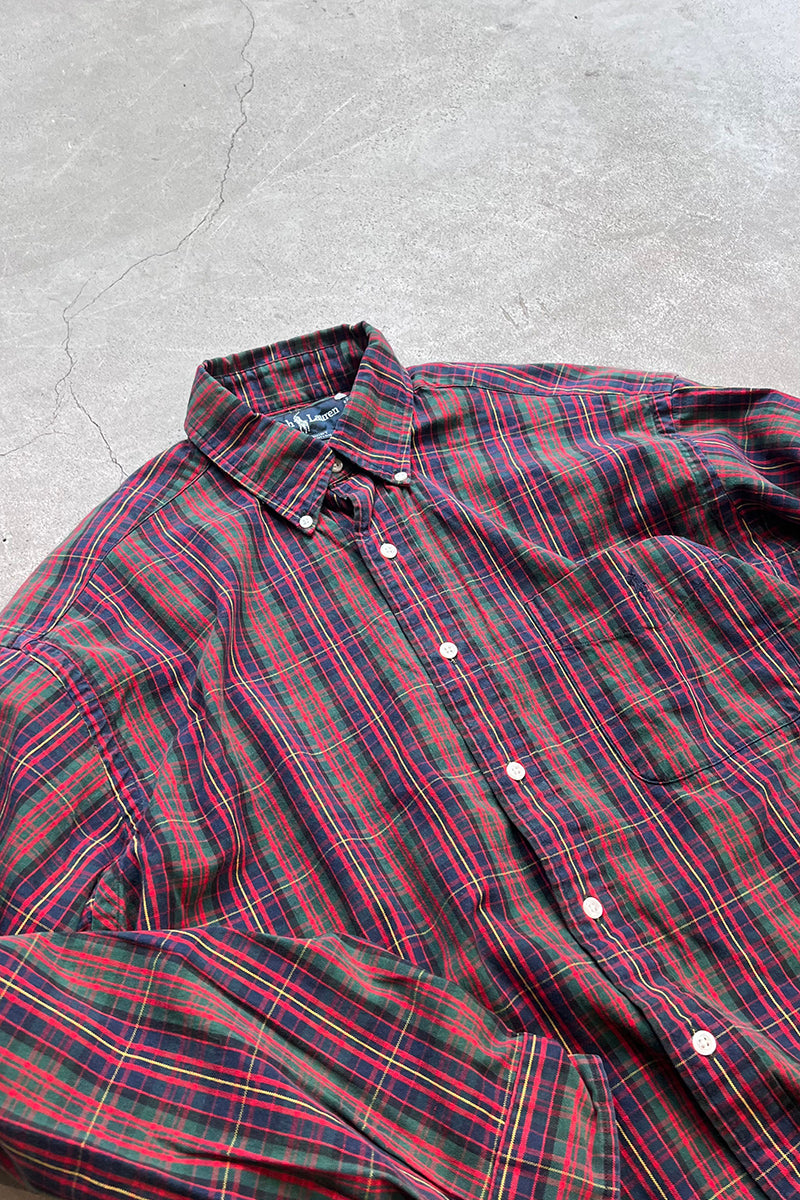 90'S COTTON BIG SHIRT SHIRT / CHECK [SIZE: M USED]