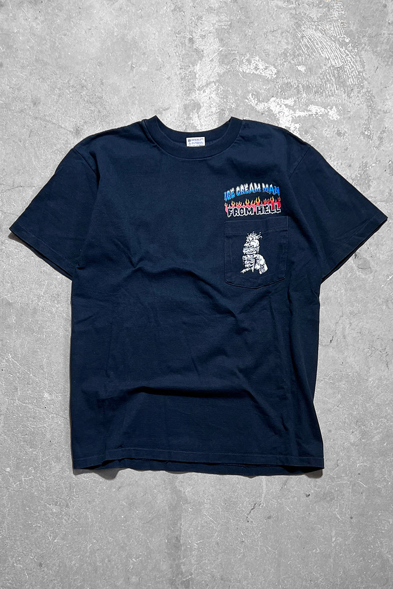 MADE IN USA 90'S ICE CREAM MAN BIKER TEAM POCKET T-SHIRT / BLACK [SIZE: M USED]