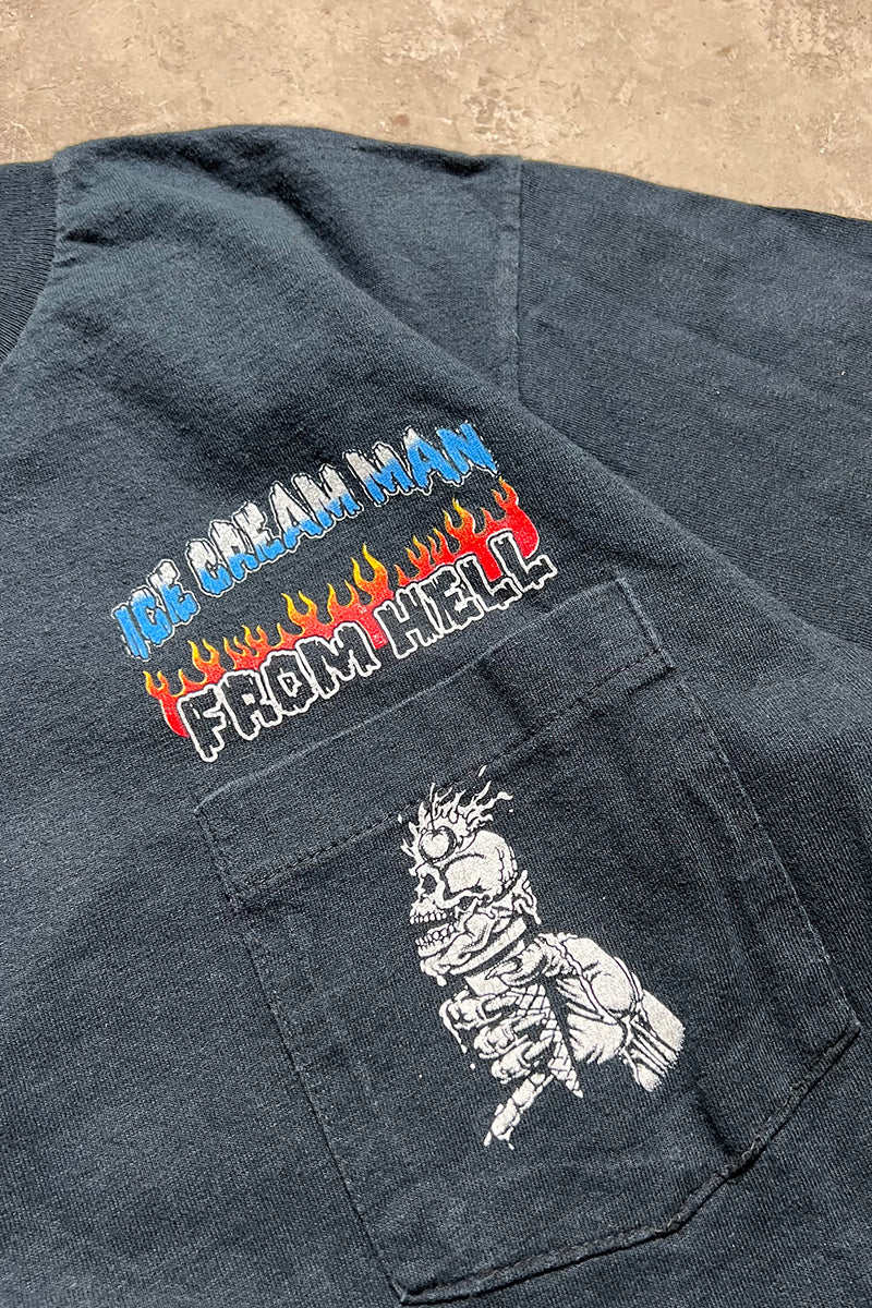 MADE IN USA 90'S ICE CREAM MAN BIKER TEAM POCKET T-SHIRT / BLACK [SIZE: M USED]