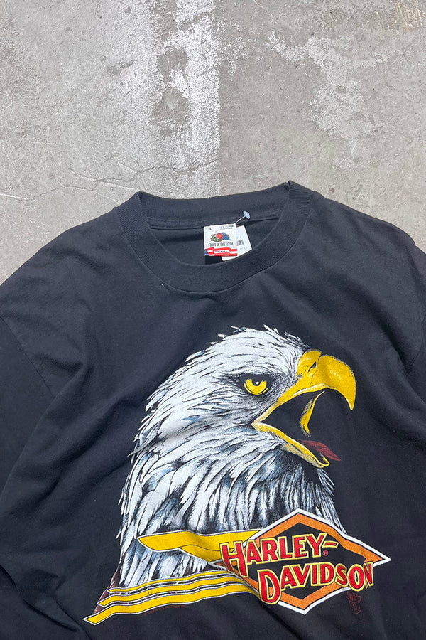 MADE IN USA 90'S HARLEY DAVIDSON PRINT T-SHIRT / BLACK [SIZE: L USED]