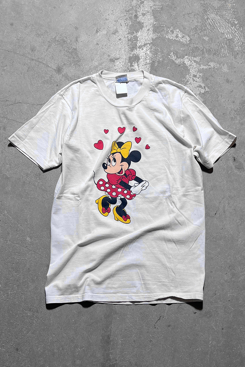 MADE IN USA 90'S MINNIE MOUSE PRINT CHARACTER T-SHIRT / WHITE [SIZE: M USED]