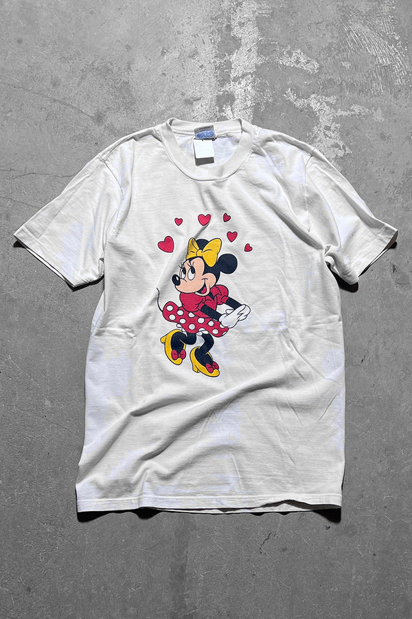 MADE IN USA 90'S MINNIE MOUSE PRINT CHARACTER T-SHIRT / WHITE [SIZE: M USED]