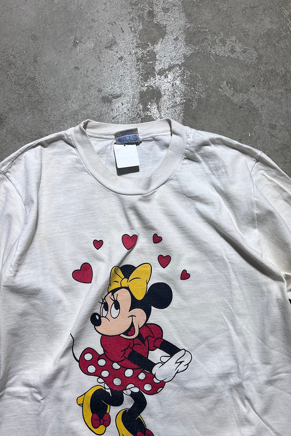 MADE IN USA 90'S MINNIE MOUSE PRINT CHARACTER T-SHIRT / WHITE [SIZE: M USED]