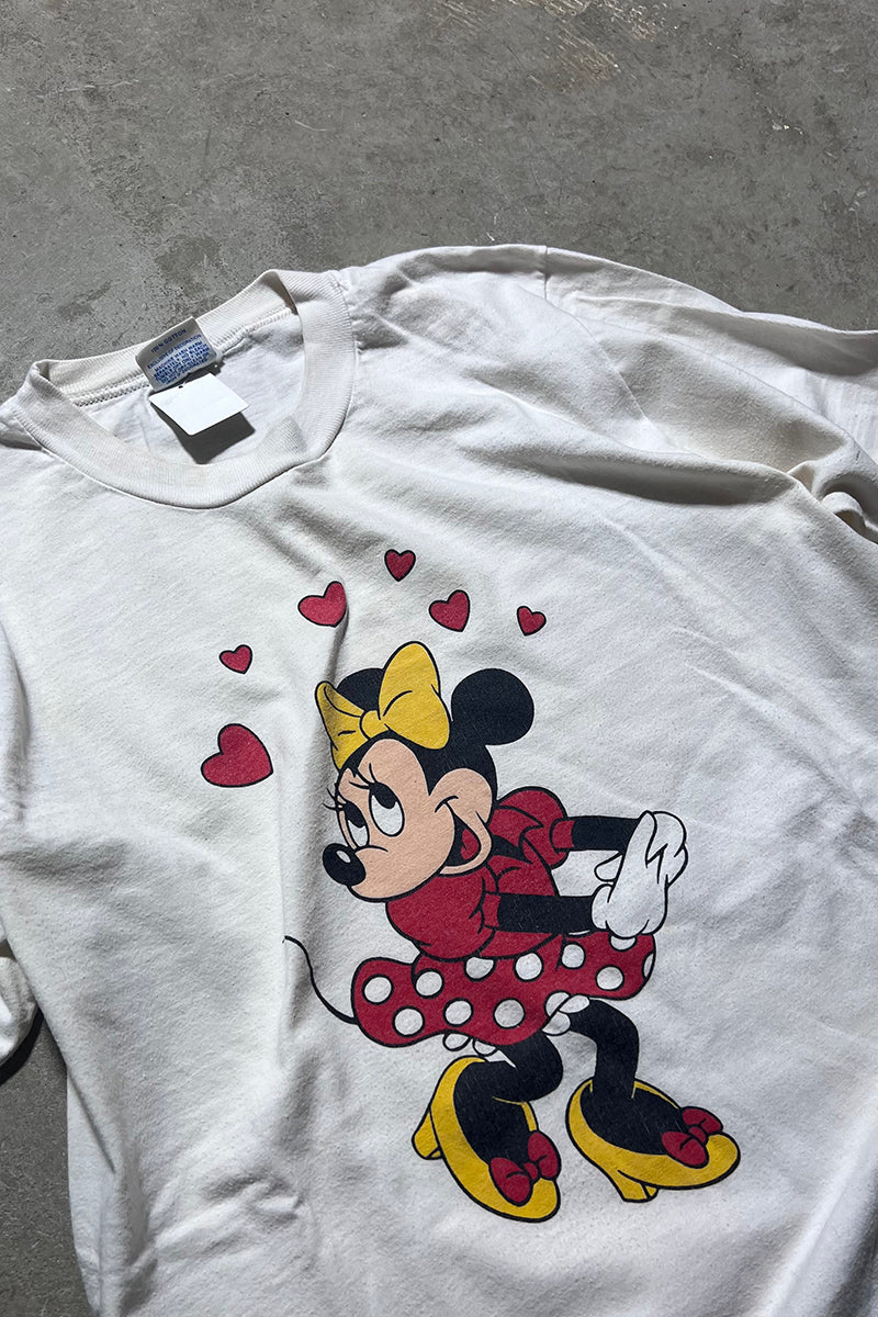 MADE IN USA 90'S MINNIE MOUSE PRINT CHARACTER T-SHIRT / WHITE [SIZE: M USED]