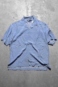 90'S S/S OPEN COLLAR RAYON DOT SHIRT / BLUE [SIZE: L USED]