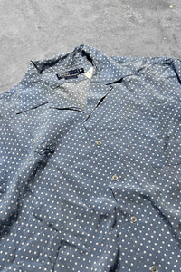 90'S S/S OPEN COLLAR RAYON DOT SHIRT / BLUE [SIZE: L USED]