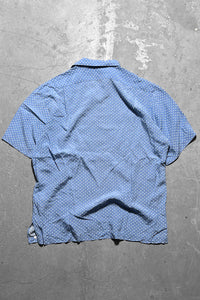 90'S S/S OPEN COLLAR RAYON DOT SHIRT / BLUE [SIZE: L USED]