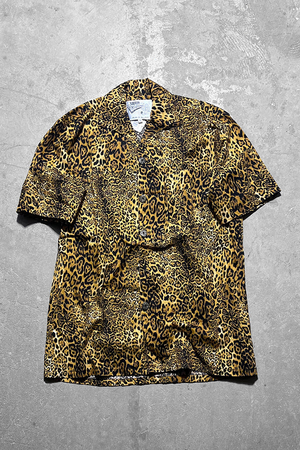 MADE IN LONDON 90'S S/S LEOPARD PATTERN OPEN COLLAR SHIRT / YELLOW[SIZE: S USED]