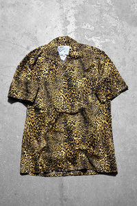 MADE IN LONDON 90'S S/S LEOPARD PATTERN OPEN COLLAR SHIRT / YELLOW[SIZE: S USED]