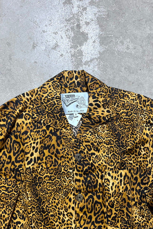 MADE IN LONDON 90'S S/S LEOPARD PATTERN OPEN COLLAR SHIRT / YELLOW[SIZE: S USED]