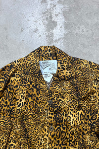 MADE IN LONDON 90'S S/S LEOPARD PATTERN OPEN COLLAR SHIRT / YELLOW[SIZE: S USED]