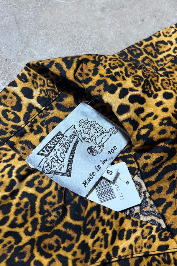 MADE IN LONDON 90'S S/S LEOPARD PATTERN OPEN COLLAR SHIRT / YELLOW[SIZE: S USED]