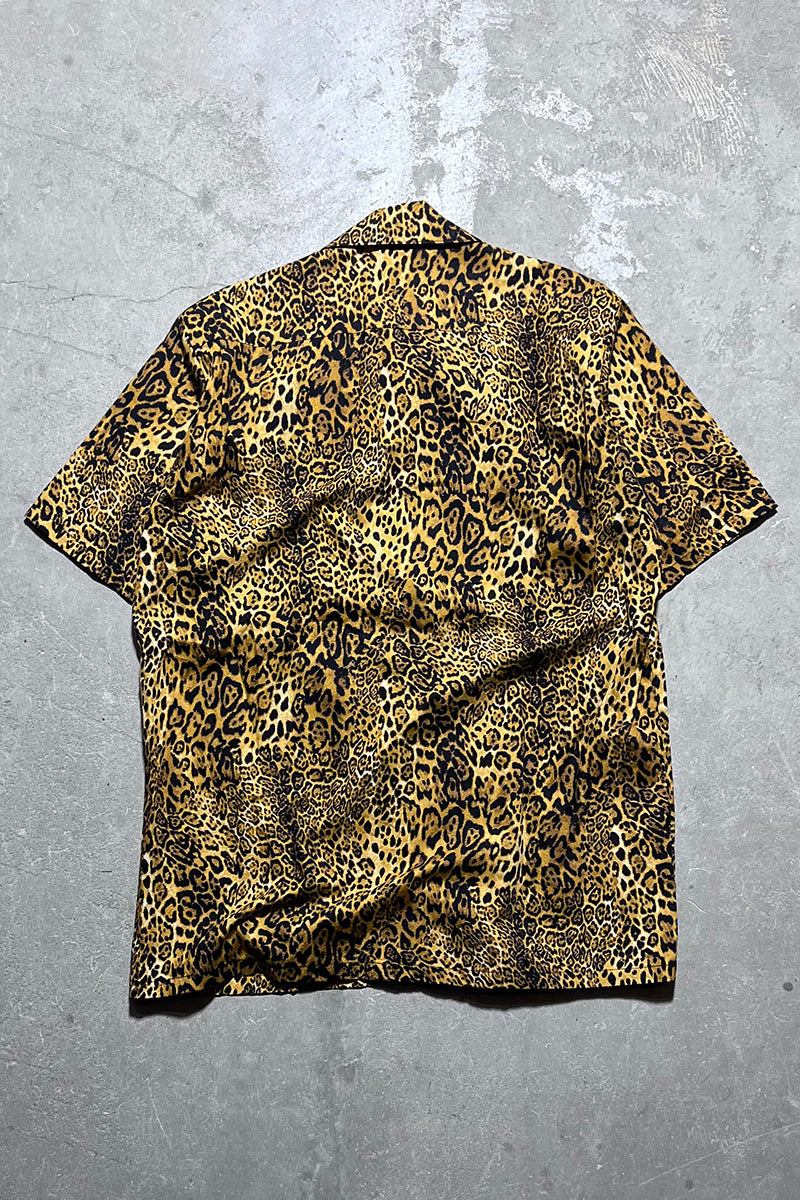 MADE IN LONDON 90'S S/S LEOPARD PATTERN OPEN COLLAR SHIRT / YELLOW[SIZE: S USED]