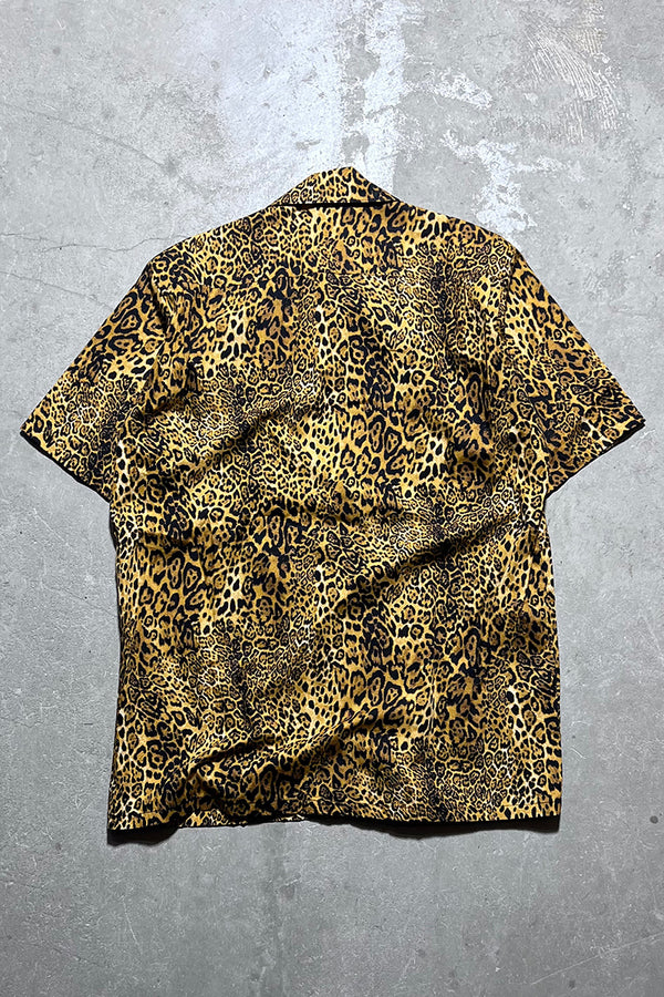 MADE IN LONDON 90'S S/S LEOPARD PATTERN OPEN COLLAR SHIRT / YELLOW[SIZE: S USED]