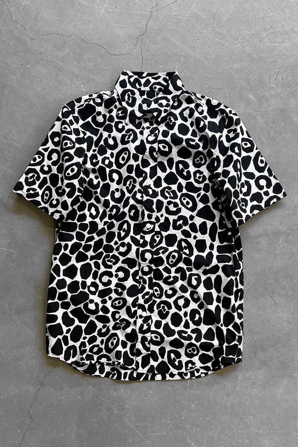 MADE IN ITALY S/S LEOPARD PATTERN SHIRT / BLACK [SIZE: L USED]