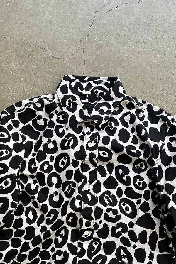 MADE IN ITALY S/S LEOPARD PATTERN SHIRT / BLACK [SIZE: L USED]