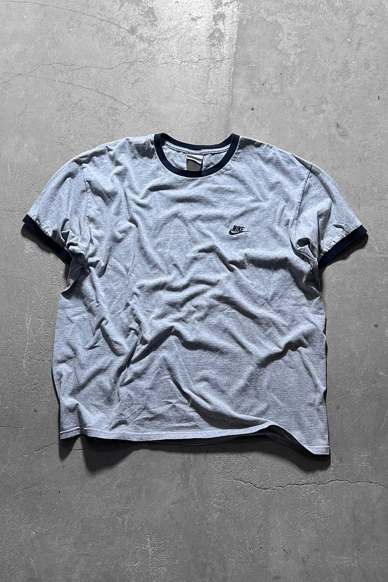 Y2K EARLY 00'S LOGO RINGER T-SHIRT / GRAY [SIZE: XL USED]