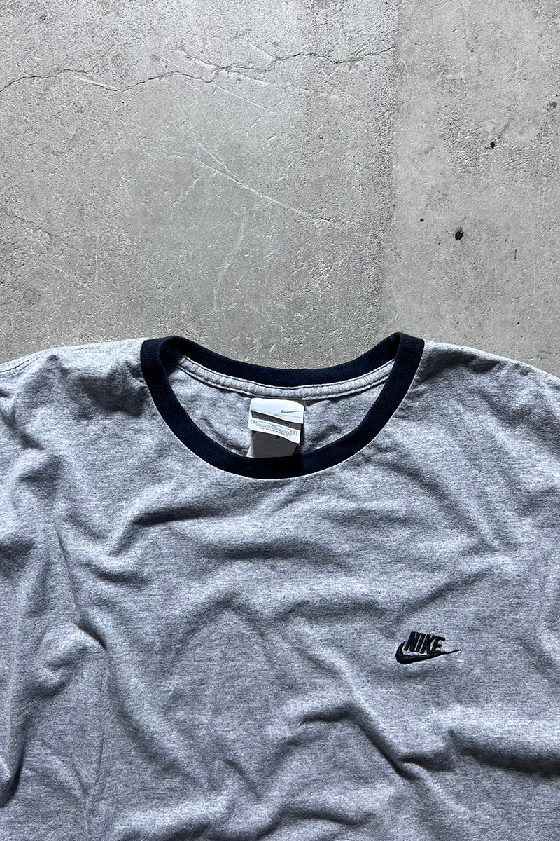 Y2K EARLY 00'S LOGO RINGER T-SHIRT / GRAY [SIZE: XL USED]