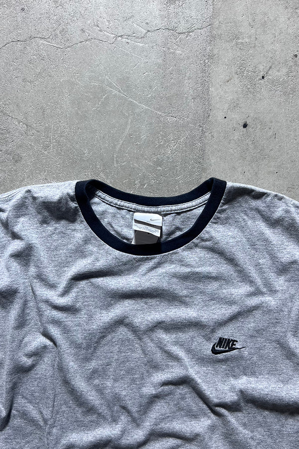 Y2K EARLY 00'S LOGO RINGER T-SHIRT / GRAY [SIZE: XL USED]