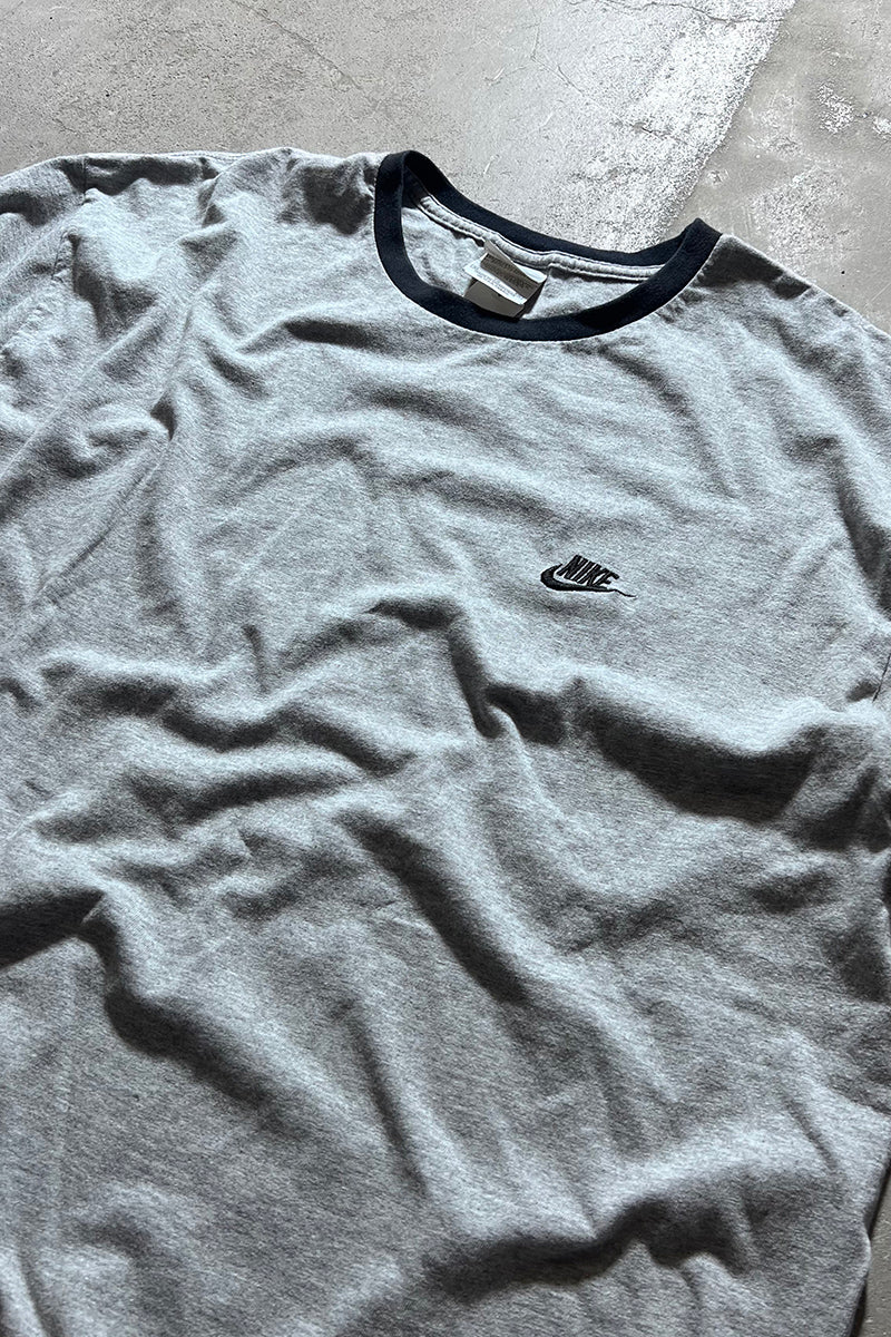 Y2K EARLY 00'S LOGO RINGER T-SHIRT / GRAY [SIZE: XL USED]