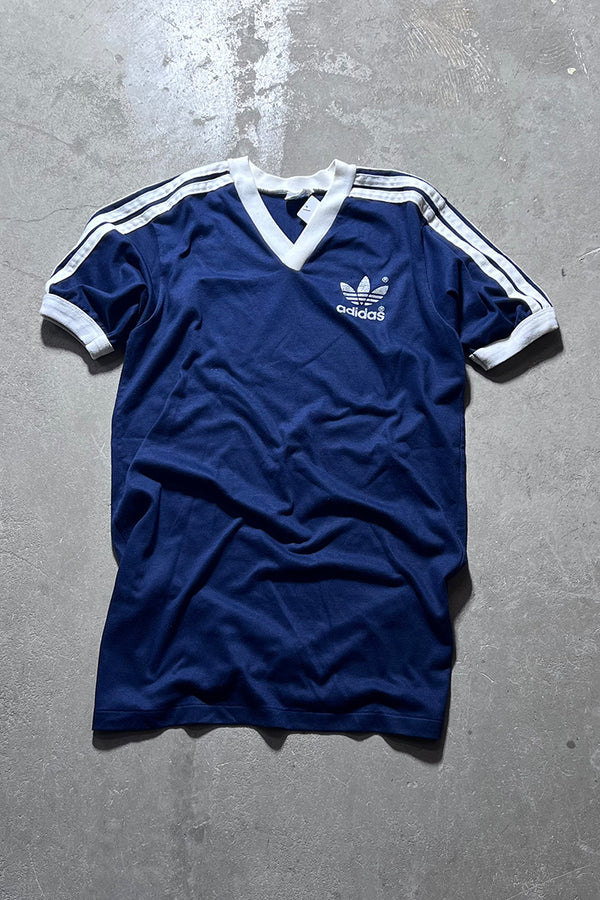 MADE IN USA 80'S V-NECK RINGER T-SHIRT / NAVY [SIZE: S USED]