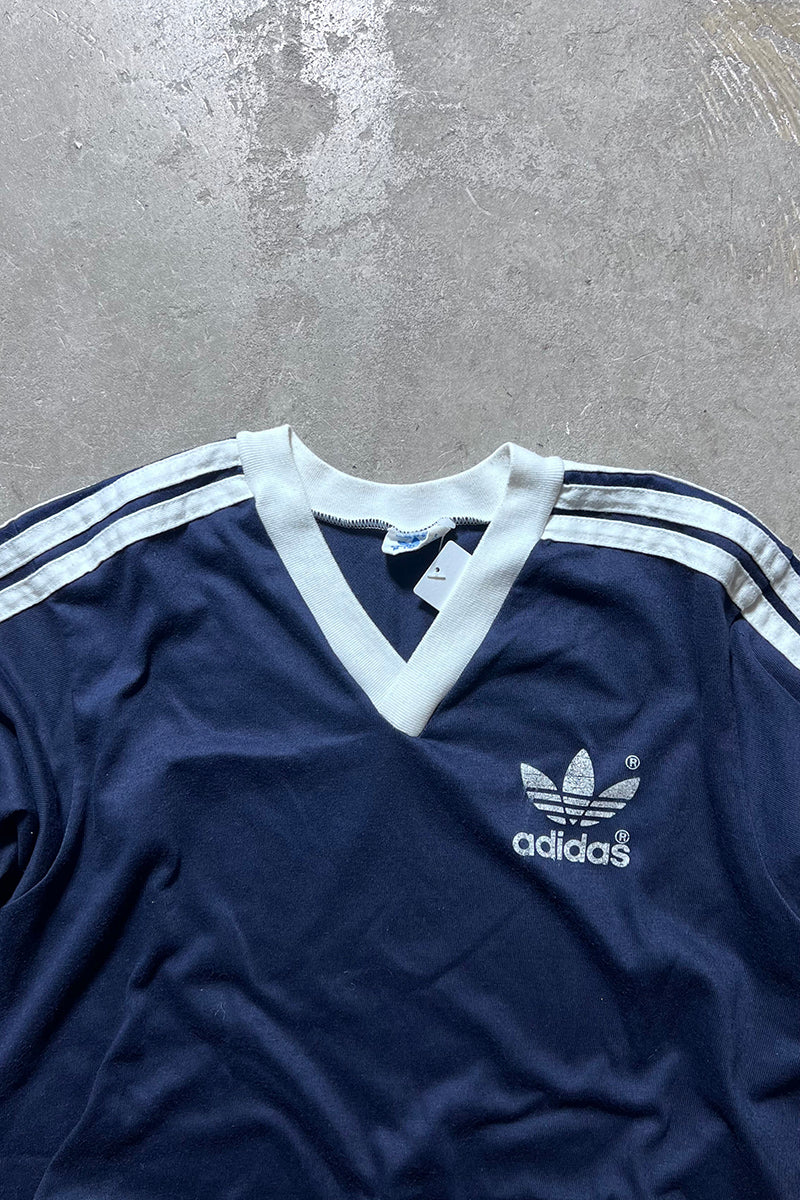 MADE IN USA 80'S V-NECK RINGER T-SHIRT / NAVY [SIZE: S USED]