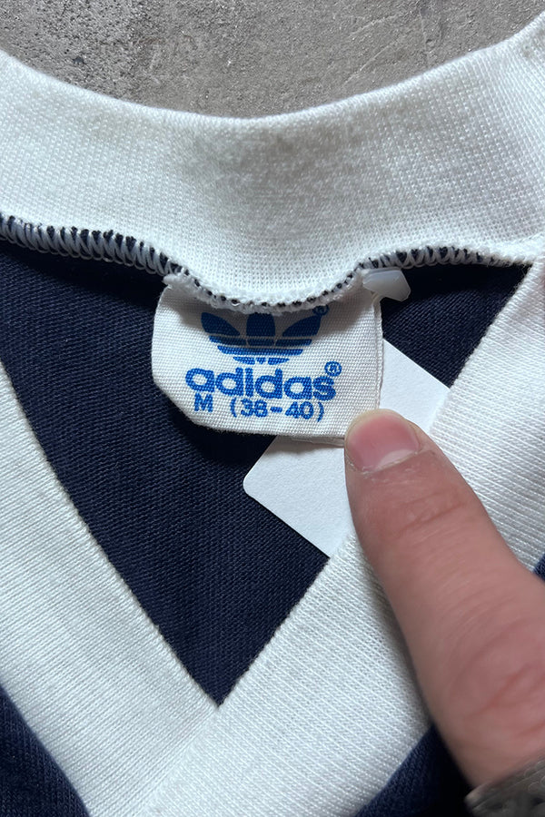 MADE IN USA 80'S V-NECK RINGER T-SHIRT / NAVY [SIZE: S USED]