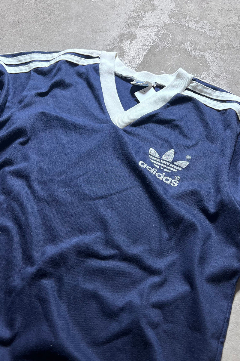 MADE IN USA 80'S V-NECK RINGER T-SHIRT / NAVY [SIZE: S USED]